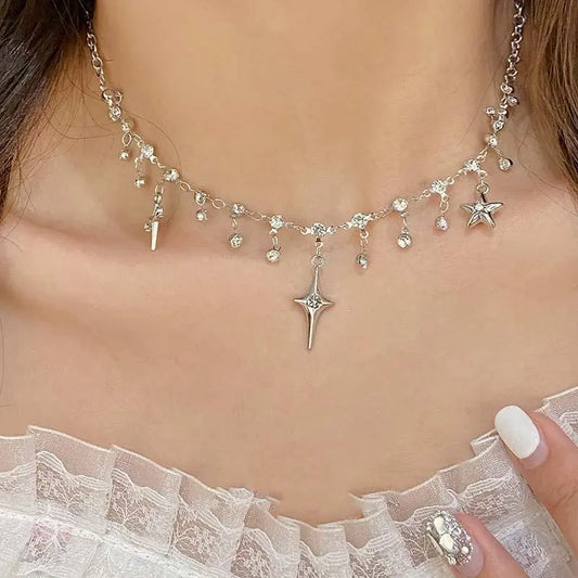 Diamond Silver Star Necklace